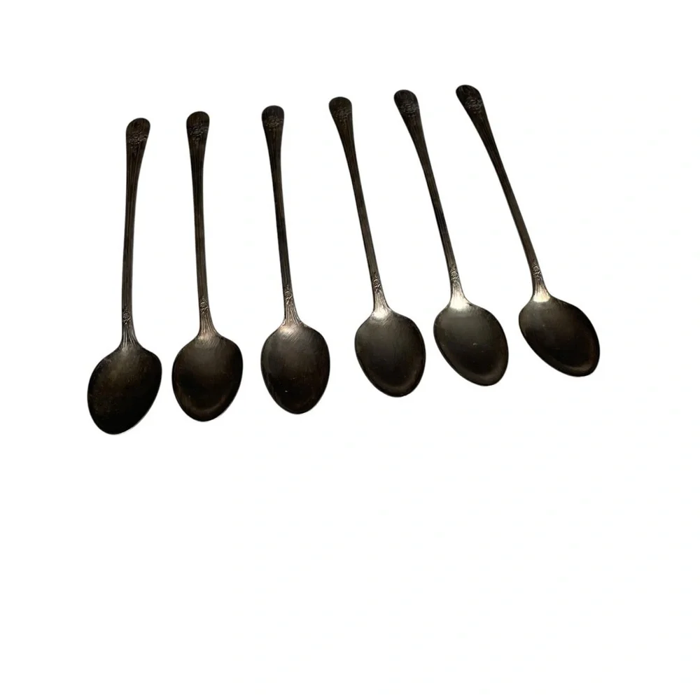 Wm Rogers Mfg Co AA IS Long Handle Spoons Antique Set Of 6 Mixing Stir Floral
